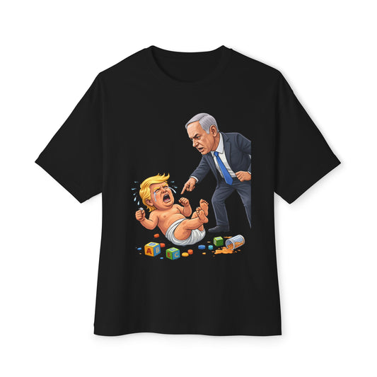 Oversized - Netanyahu Silencing Crying Baby Trump - Political Parody T-Shirt